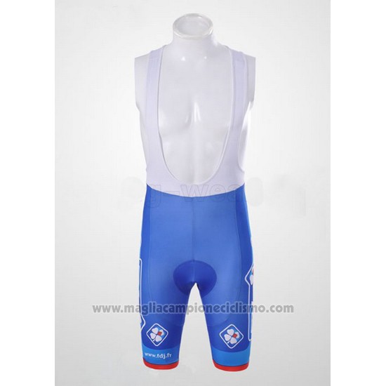 2010 Abbigliamento Ciclismo FDJ Bianco e Celeste Manica Corta e Salopette